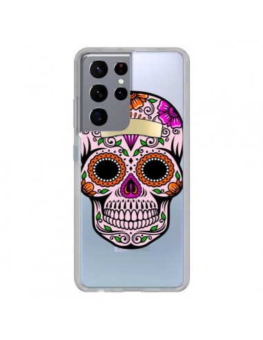 Coque Samsung Galaxy S21 Ultra et S30 Ultra Tête de Mort Mexicaine Noir Rose Transparente - Laetitia