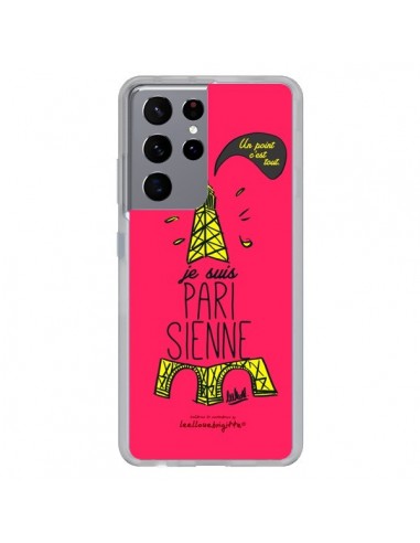 Coque Samsung Galaxy S21 Ultra et S30 Ultra Je suis Parisienne La Tour Eiffel Rose - Leellouebrigitte