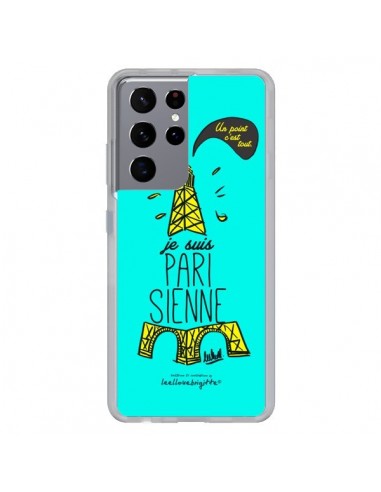 Coque Samsung Galaxy S21 Ultra et S30 Ultra Je suis Parisienne La Tour Eiffel Bleu - Leellouebrigitte