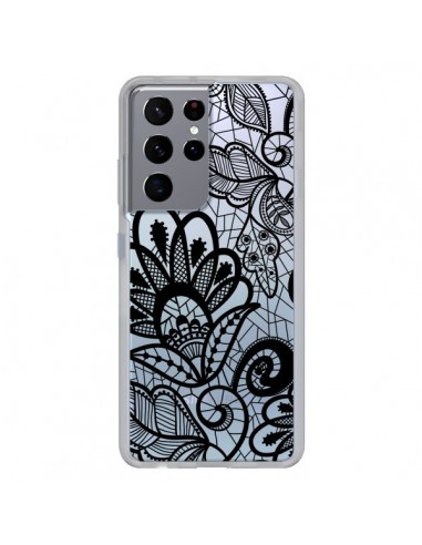 Coque Samsung Galaxy S21 Ultra et S30 Ultra Lace Fleur Flower Noir Transparente - Petit Griffin