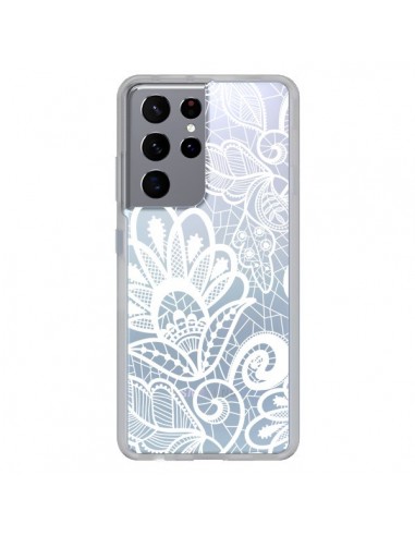 Coque Samsung Galaxy S21 Ultra et S30 Ultra Lace Fleur Flower Blanc Transparente - Petit Griffin