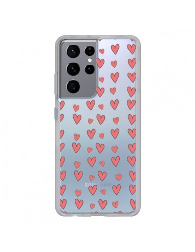 Coque Samsung Galaxy S21 Ultra et S30 Ultra Coeurs Heart Love Amour Rouge Transparente - Petit Griffin