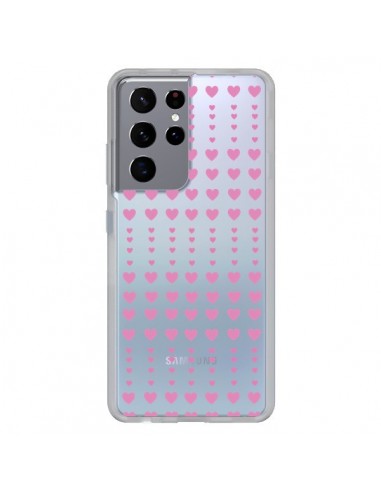 Coque Samsung Galaxy S21 Ultra et S30 Ultra Coeurs Heart Love Amour Rose Transparente - Petit Griffin
