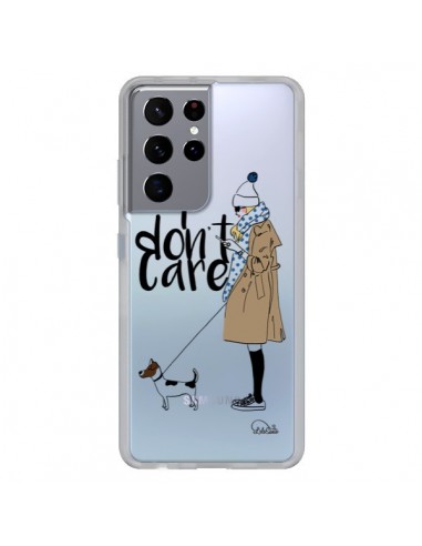 Coque Samsung Galaxy S21 Ultra et S30 Ultra I don't care Fille Chien Transparente - Lolo Santo