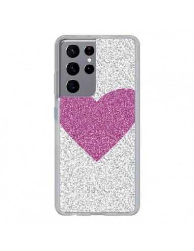 Coque Samsung Galaxy S21 Ultra et S30 Ultra Coeur Rose Argent Love - Mary Nesrala