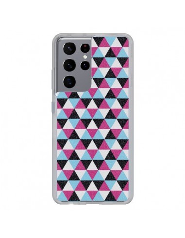 Coque Samsung Galaxy S21 Ultra et S30 Ultra Azteque Triangles Rose Bleu Gris - Mary Nesrala