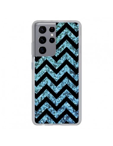 Coque Samsung Galaxy S21 Ultra et S30 Ultra Chevron Aqua Sparkle Triangle Azteque - Mary Nesrala