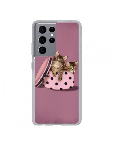 Coque Samsung Galaxy S21 Ultra et S30 Ultra Chaton Chat Kitten Boite Pois - Maryline Cazenave
