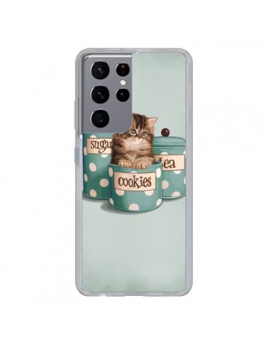 Coque Samsung Galaxy S21 Ultra et S30 Ultra Chaton Chat Kitten Boite Cookies Pois - Maryline Cazenave