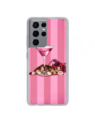 Coque Samsung Galaxy S21 Ultra et S30 Ultra Chaton Chat Kitten Cocktail Lunettes Coeur - Maryline Cazenave