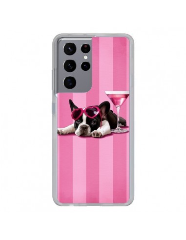Coque Samsung Galaxy S21 Ultra et S30 Ultra Chien Dog Cocktail Lunettes Coeur Rose - Maryline Cazenave