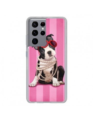 Coque Samsung Galaxy S21 Ultra et S30 Ultra Chien Dog Fashion Collier Perles Lunettes Coeur - Maryline Cazenave
