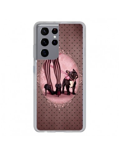 Coque Samsung Galaxy S21 Ultra et S30 Ultra Lady Jambes Chien Dog Rose Pois Noir - Maryline Cazenave