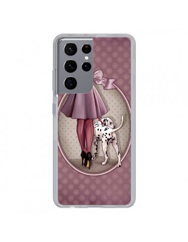 Coque Samsung Galaxy S21 Ultra et S30 Ultra Lady Chien Dog Dalmatien Robe Pois - Maryline Cazenave
