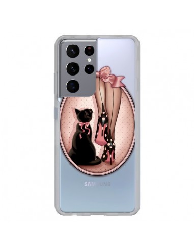 Coque Samsung Galaxy S21 Ultra et S30 Ultra Lady Chat Noeud Papillon Pois Chaussures Transparente - Maryline Cazenave