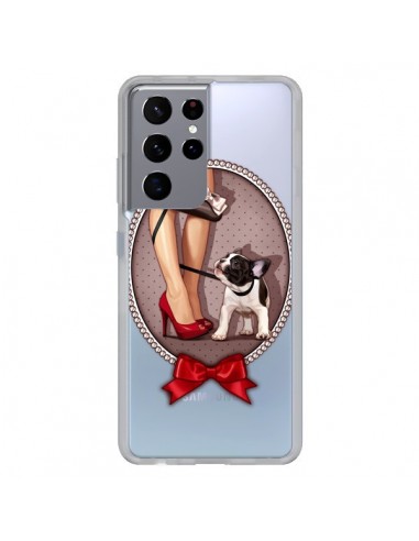 Coque Samsung Galaxy S21 Ultra et S30 Ultra Lady Jambes Chien Bulldog Dog Pois Noeud Papillon Transparente - Maryline Cazenave