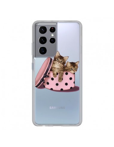 Coque Samsung Galaxy S21 Ultra et S30 Ultra Chaton Chat Kitten Boite Pois Transparente - Maryline Cazenave