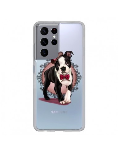 Coque Samsung Galaxy S21 Ultra et S30 Ultra Chien Bulldog Dog Gentleman Noeud Papillon Chapeau Transparente - Maryline Cazenave