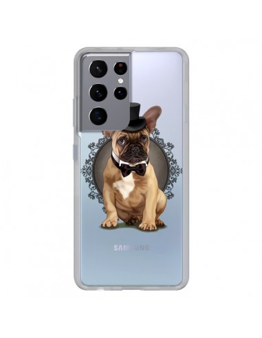 Coque Samsung Galaxy S21 Ultra et S30 Ultra Chien Bulldog Noeud Papillon Chapeau Transparente - Maryline Cazenave