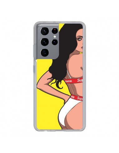 Coque Samsung Galaxy S21 Ultra et S30 Ultra Pop Art Femme Jaune - Mikadololo