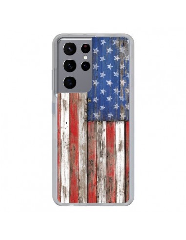 Coque Samsung Galaxy S21 Ultra et S30 Ultra Drapeau USA Vintage Bois Wood - Maximilian San