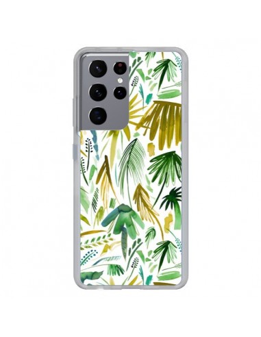 Coque Samsung Galaxy S21 Ultra et S30 Ultra Brushstrokes Tropical Palms Green - Ninola Design