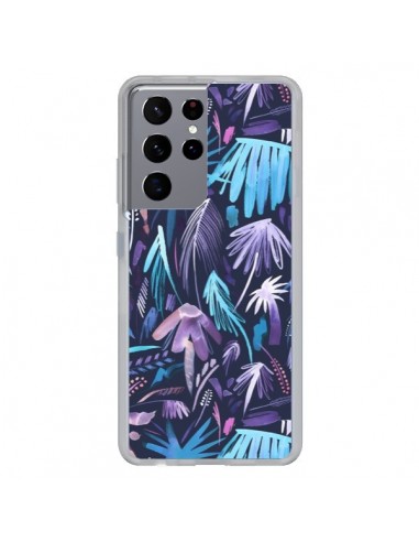 Coque Samsung Galaxy S21 Ultra et S30 Ultra Brushstrokes Tropical Palms Navy - Ninola Design