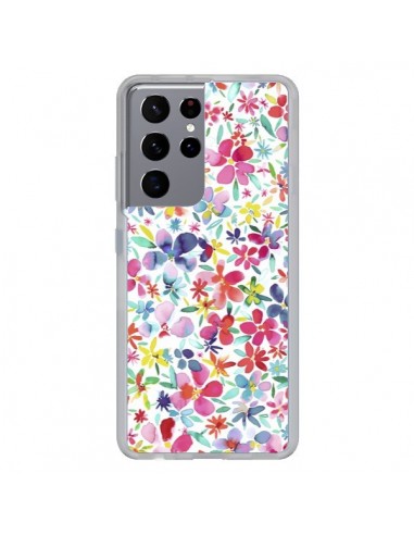 Coque Samsung Galaxy S21 Ultra et S30 Ultra Colorful Flowers Petals Blue - Ninola Design