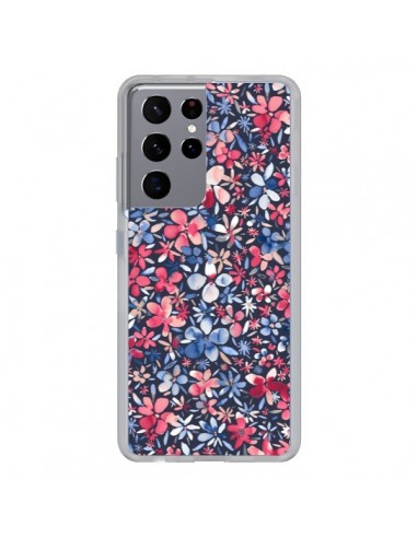 Coque Samsung Galaxy S21 Ultra et S30 Ultra Colorful Little Flowers Navy - Ninola Design