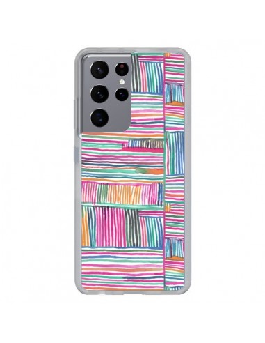 Coque Samsung Galaxy S21 Ultra et S30 Ultra Watercolor Linear Meditation Pink - Ninola Design