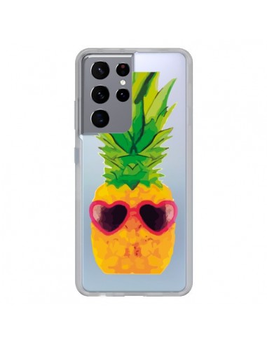 Coque Samsung Galaxy S21 Ultra et S30 Ultra Ananas Lunette en Cœur transparente