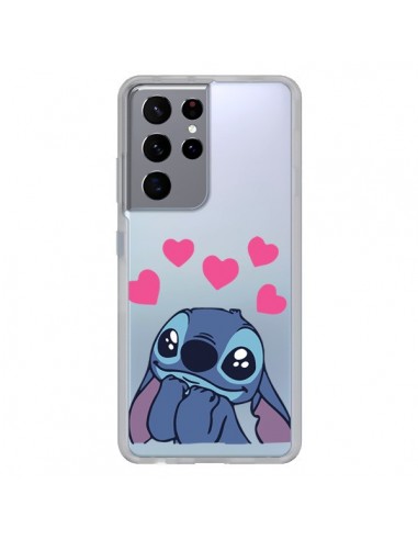 Coque Samsung Galaxy S21 Ultra et S30 Ultra Stitch de Lilo et Stitch in love en coeur transparente