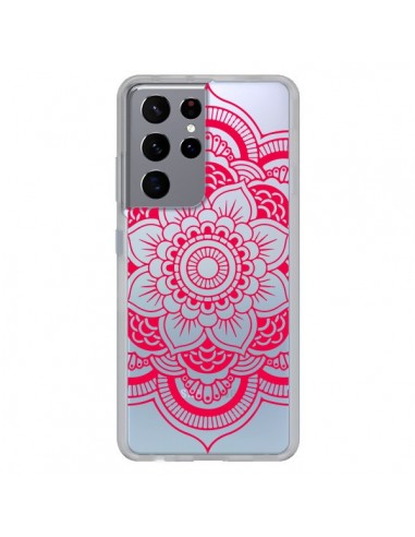 Coque Samsung Galaxy S21 Ultra et S30 Ultra Mandala Rose Fushia Azteque Transparente - Nico