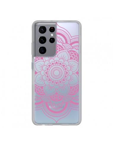 Coque Samsung Galaxy S21 Ultra et S30 Ultra Mandala Rose Clair Azteque Transparente - Nico