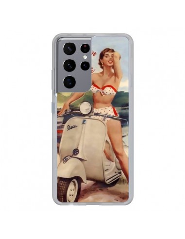 Coque Samsung Galaxy S21 Ultra et S30 Ultra Pin Up With Love From the Riviera Vespa Vintage - Nico