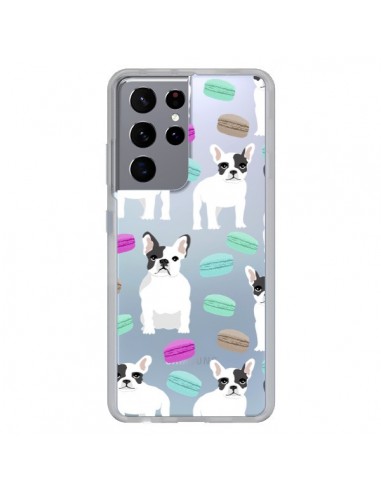 Coque Samsung Galaxy S21 Ultra et S30 Ultra Chiens Bulldog Français Macarons Transparente - Pet Friendly