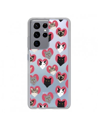 Coque Samsung Galaxy S21 Ultra et S30 Ultra Chats Coeurs Transparente - Pet Friendly