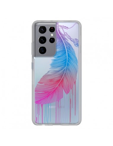 Coque Samsung Galaxy S21 Ultra et S30 Ultra Plume Feather Arc en Ciel Transparente - Rachel Caldwell