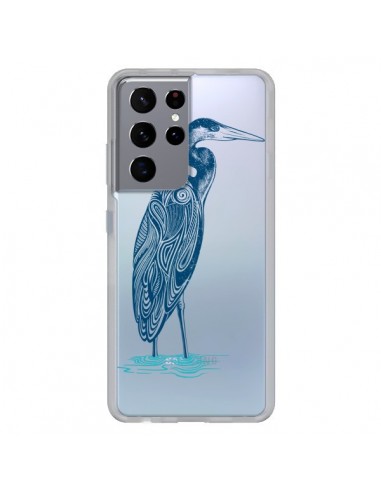 Coque Samsung Galaxy S21 Ultra et S30 Ultra Heron Blue Oiseau Transparente - Rachel Caldwell