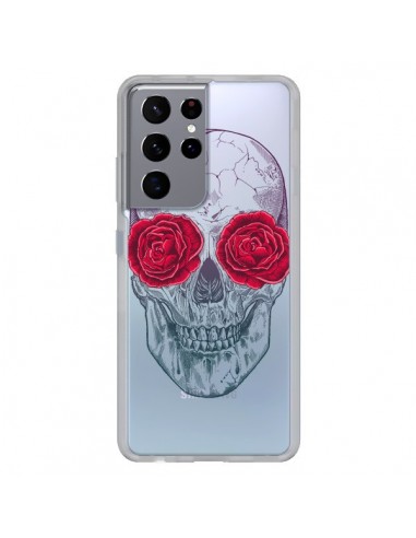 Coque Samsung Galaxy S21 Ultra et S30 Ultra Tête de Mort Rose Fleurs Transparente - Rachel Caldwell