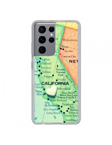 Coque Samsung Galaxy S21 Ultra et S30 Ultra Carte Map Californie - R Delean