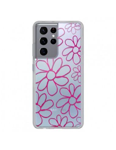 Coque Samsung Galaxy S21 Ultra et S30 Ultra Flower Garden Pink Fleur Transparente - Sylvia Cook