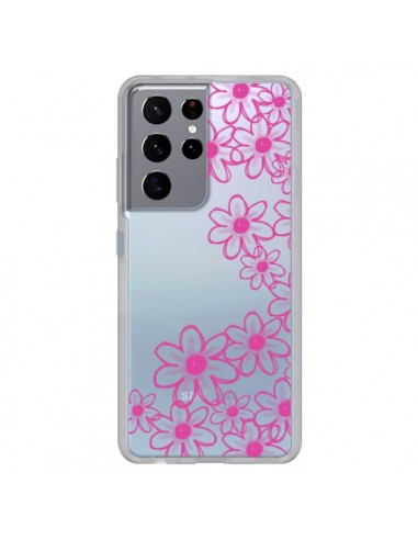 Coque Samsung Galaxy S21 Ultra et S30 Ultra Pink Flowers Fleurs Roses Transparente - Sylvia Cook