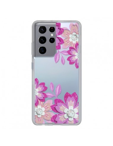 Coque Samsung Galaxy S21 Ultra et S30 Ultra Winter Flower Rose, Fleurs d'Hiver Transparente - Sylvia Cook