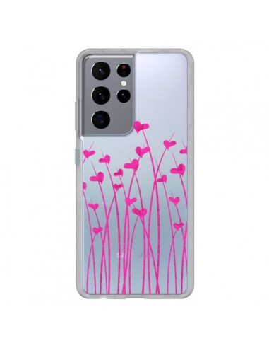 Coque Samsung Galaxy S21 Ultra et S30 Ultra Love in Pink Amour Rose Fleur Transparente - Sylvia Cook