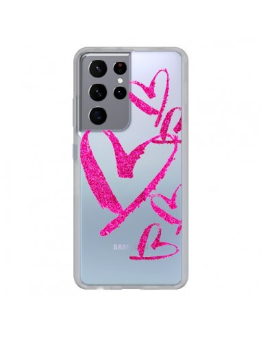 Coque Samsung Galaxy S21 Ultra et S30 Ultra Pink Heart Coeur Rose Transparente - Sylvia Cook