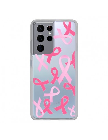 Coque Samsung Galaxy S21 Ultra et S30 Ultra Pink Ribbons Ruban Rose Transparente - Sylvia Cook