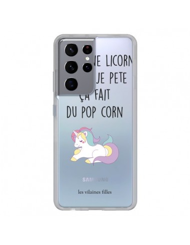 Coque Samsung Galaxy S21 Ultra et S30 Ultra Je suis une licorne, quand je pète ça fait du pop corn - Les Vilaines Filles