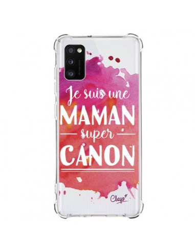 Coque Samsung Galaxy A41 Je suis une Maman super Canon Rose Transparente - Chapo