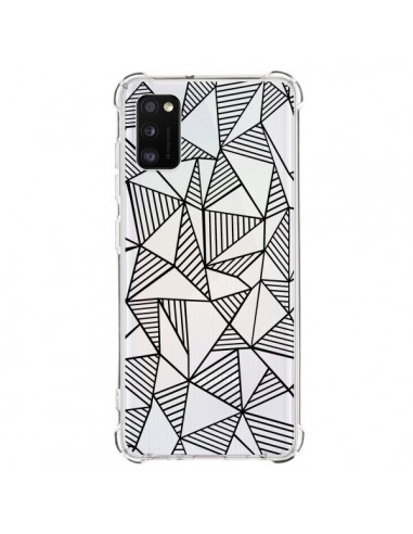 Coque Samsung Galaxy A41 Lignes Grilles Triangles Grid Abstract Noir Transparente - Project M